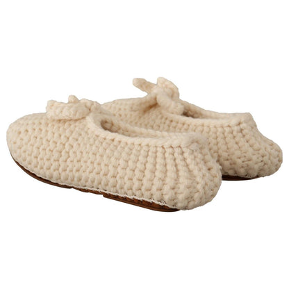Dolce & Gabbana White Slip On Ballerina Flats Wool Knit Shoes Dolce & Gabbana