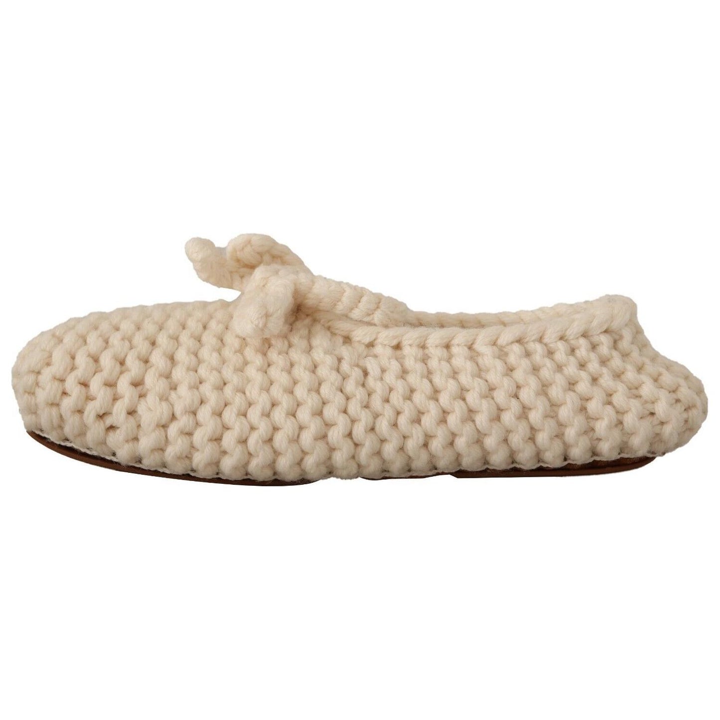 Dolce & Gabbana White Slip On Ballerina Flats Wool Knit Shoes Dolce & Gabbana