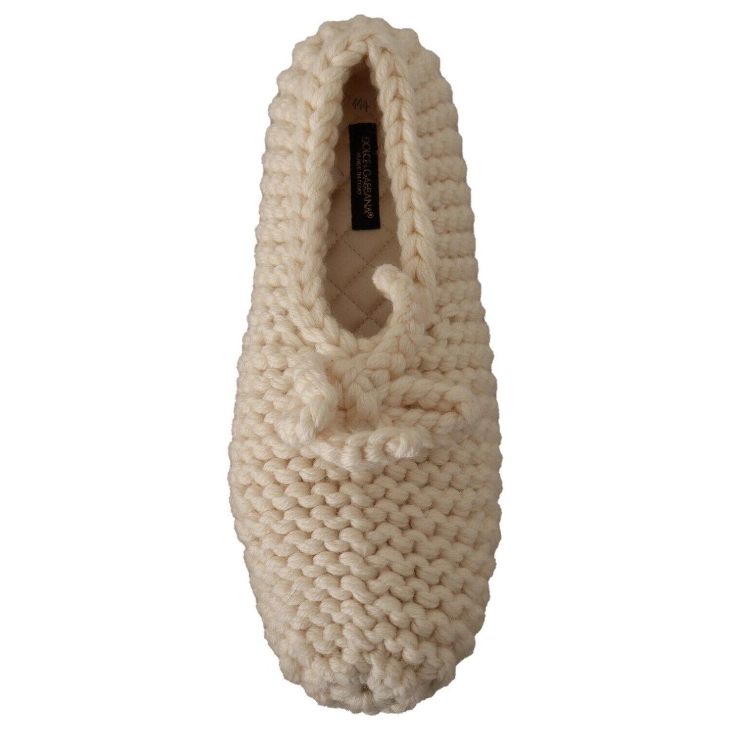 Dolce & Gabbana White Slip On Ballerina Flats Wool Knit Shoes Dolce & Gabbana