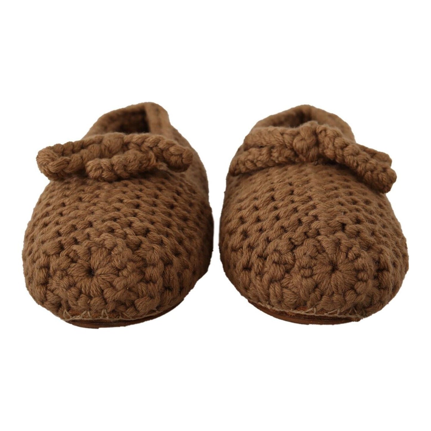 Dolce & Gabbana Brown Slip On Ballerina Flats Wool Knit Shoes Dolce & Gabbana