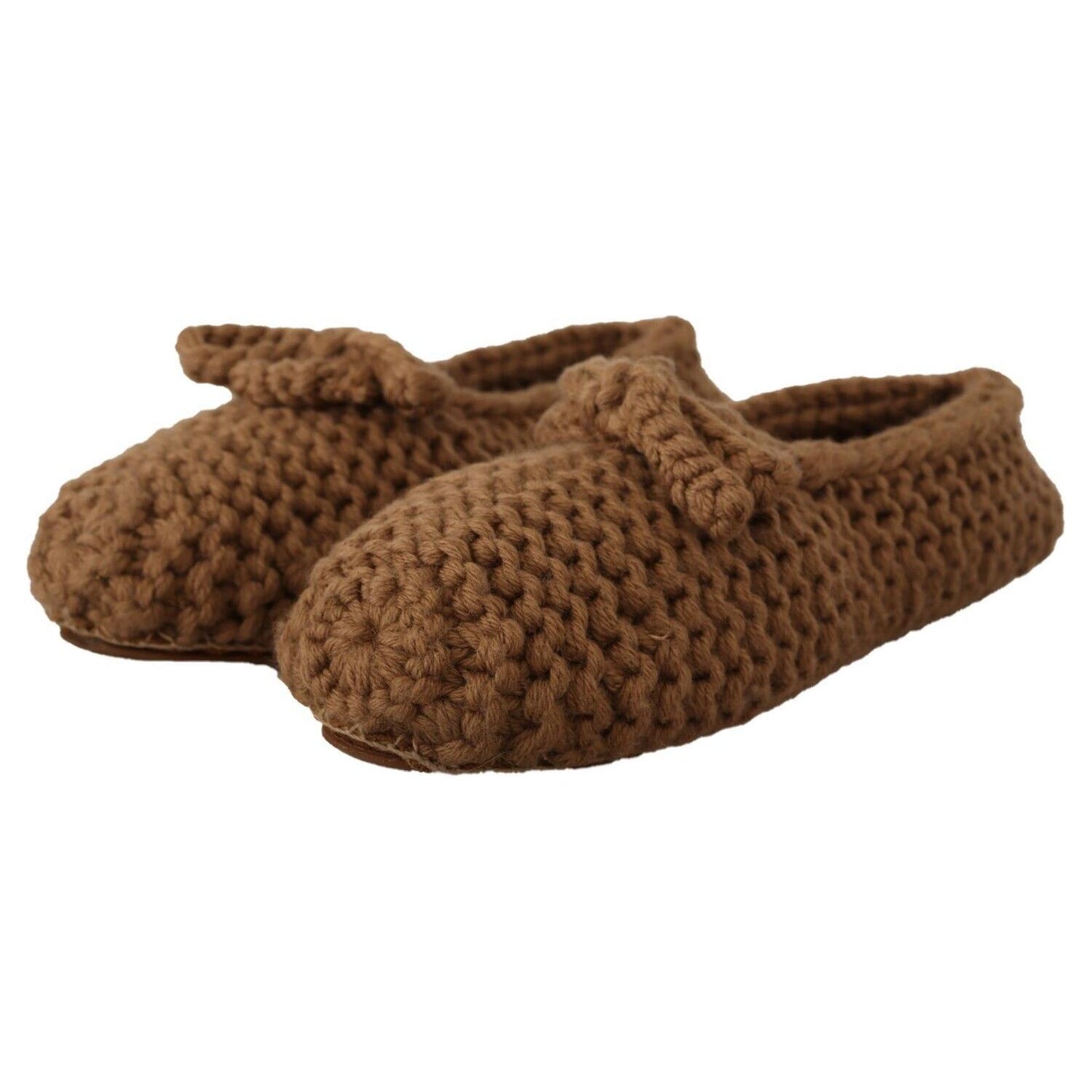 Dolce & Gabbana Brown Slip On Ballerina Flats Wool Knit Shoes Dolce & Gabbana