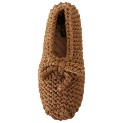 Dolce & Gabbana Brown Slip On Ballerina Flats Wool Knit Shoes Dolce & Gabbana