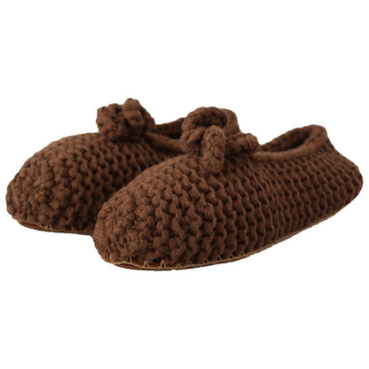 Dolce & Gabbana Brown Slip On Ballerina Flats Wool Knit Shoes Dolce & Gabbana