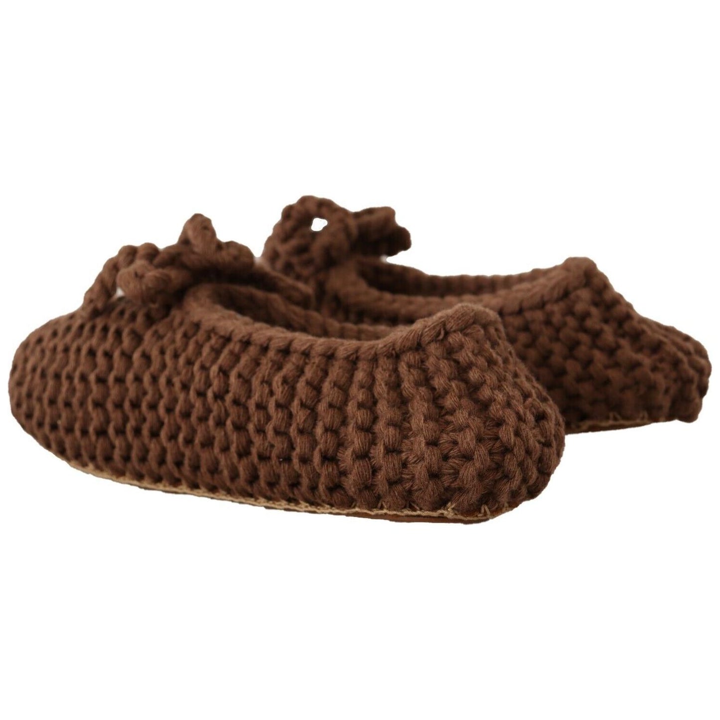 Dolce & Gabbana Brown Slip On Ballerina Flats Wool Knit Shoes Dolce & Gabbana