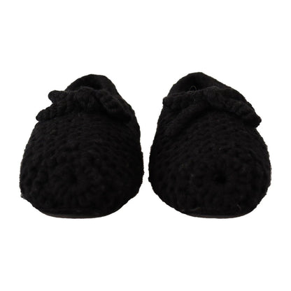 Dolce & Gabbana Black Slip On Ballerina Flats Wool Knit Shoes Dolce & Gabbana