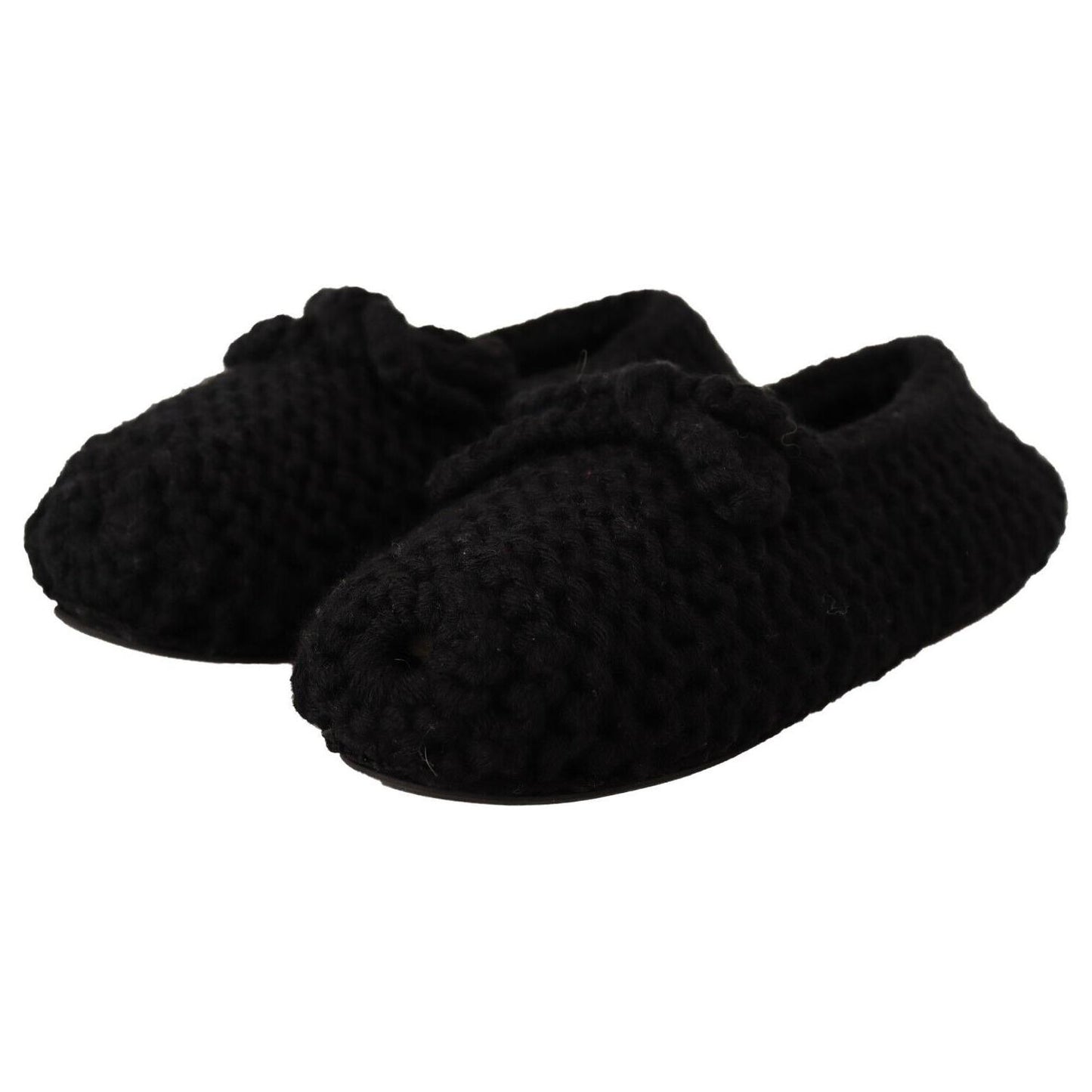 Dolce & Gabbana Black Slip On Ballerina Flats Wool Knit Shoes Dolce & Gabbana