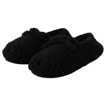 Dolce & Gabbana Black Slip On Ballerina Flats Wool Knit Shoes Dolce & Gabbana