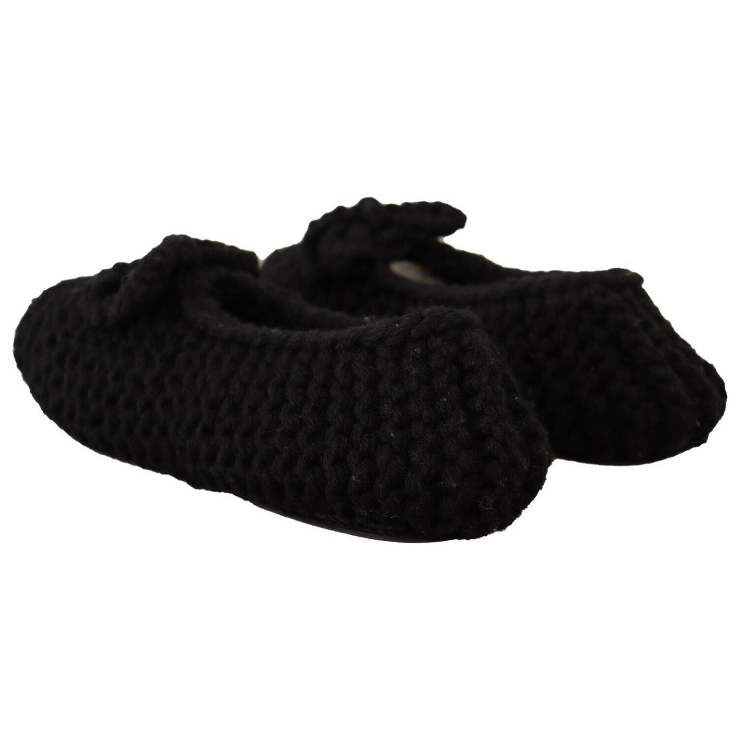 Dolce & Gabbana Black Slip On Ballerina Flats Wool Knit Shoes Dolce & Gabbana