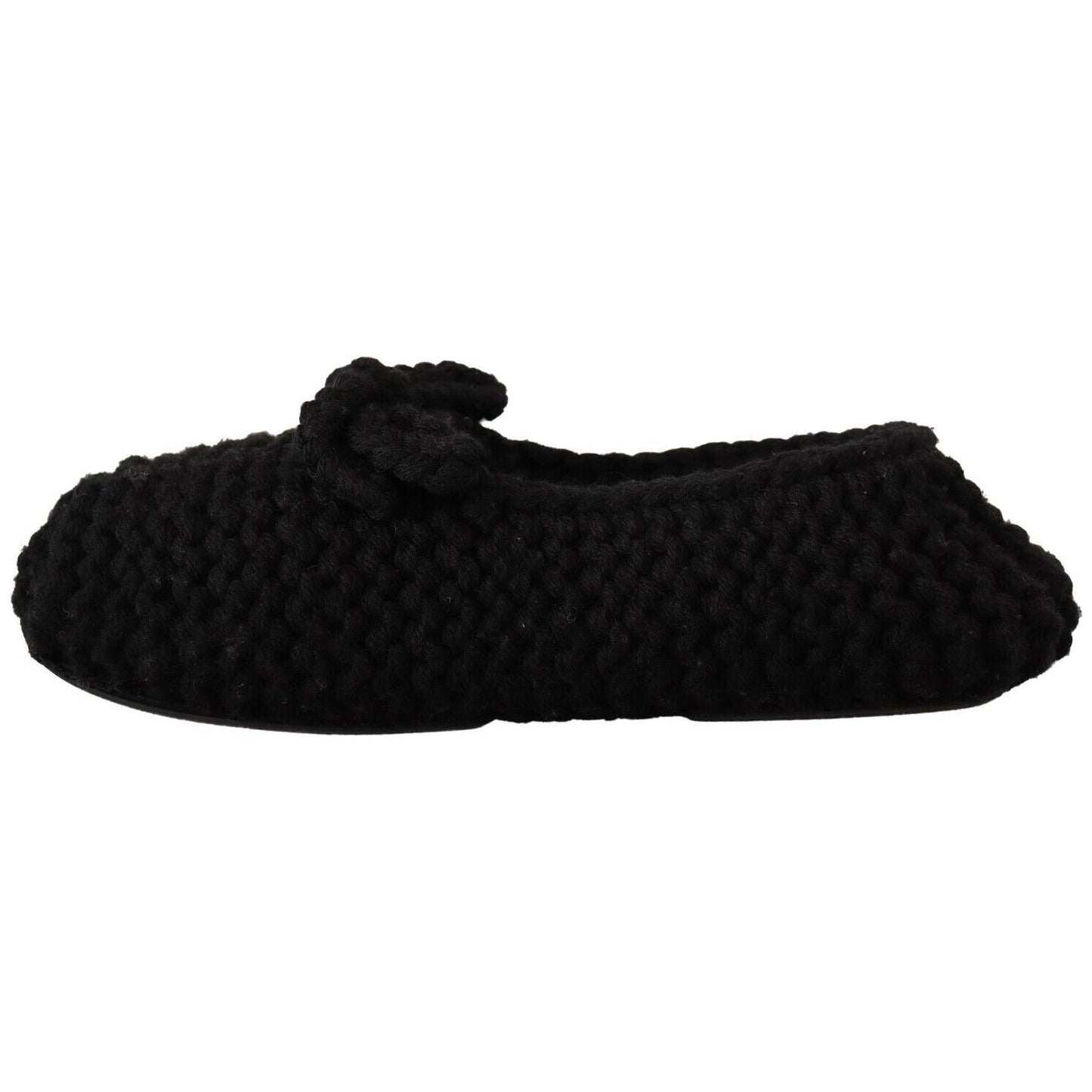 Dolce & Gabbana Black Slip On Ballerina Flats Wool Knit Shoes Dolce & Gabbana