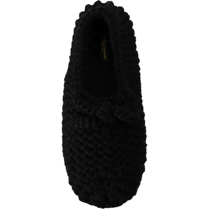 Dolce & Gabbana Black Slip On Ballerina Flats Wool Knit Shoes Dolce & Gabbana