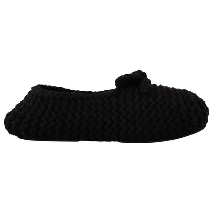 Dolce & Gabbana Black Slip On Ballerina Flats Wool Knit Shoes Dolce & Gabbana