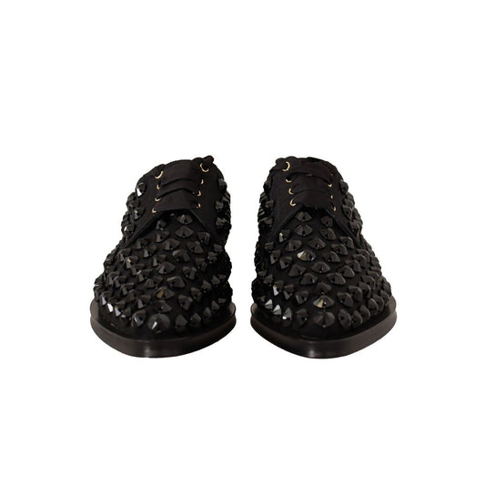 Dolce & Gabbana Black Lace Up Studded Formal Flats Shoes