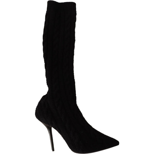 Dolce & Gabbana Black Stretch Socks Knee High Booties Shoes Dolce & Gabbana