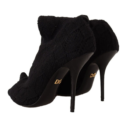 Dolce & Gabbana Black Stretch Socks Knee High Booties Shoes Dolce & Gabbana