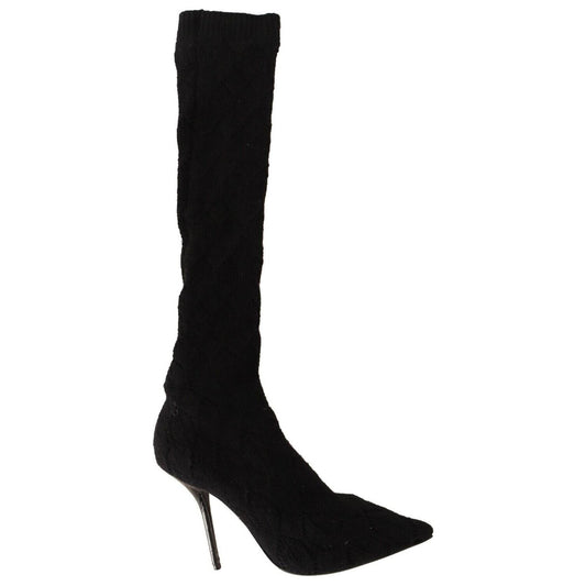 Dolce & Gabbana Black Stretch Socks Knee High Booties Shoes Dolce & Gabbana