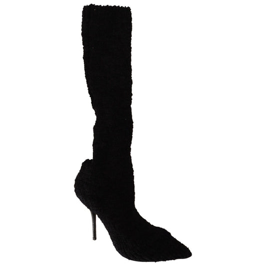 Dolce & Gabbana Black Stretch Socks Knee High Booties Shoes Dolce & Gabbana