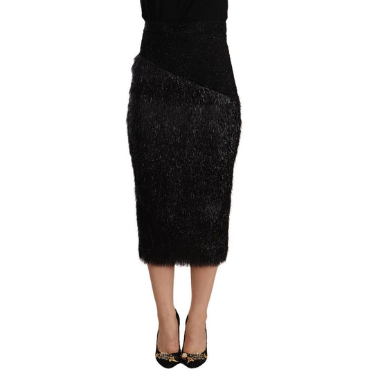 Masha Ma Black Tinsel High Waist Pencil Midi Viscose Skirt Masha Ma