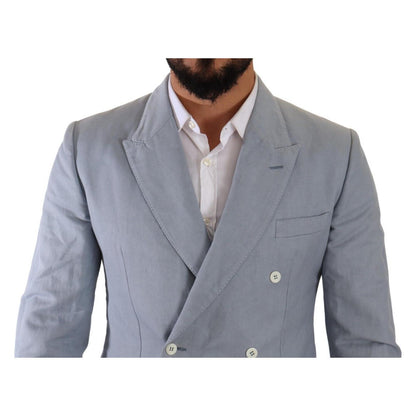 Dolce & Gabbana Blue Cotton Linen Slim Fit Jacket Coat Blazer Dolce & Gabbana