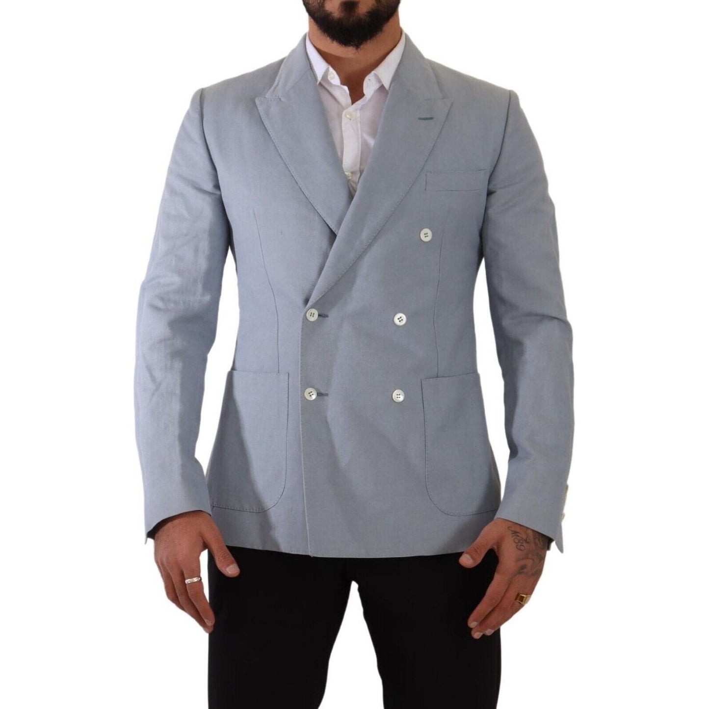 Dolce & Gabbana Blue Cotton Linen Slim Fit Jacket Coat Blazer Dolce & Gabbana