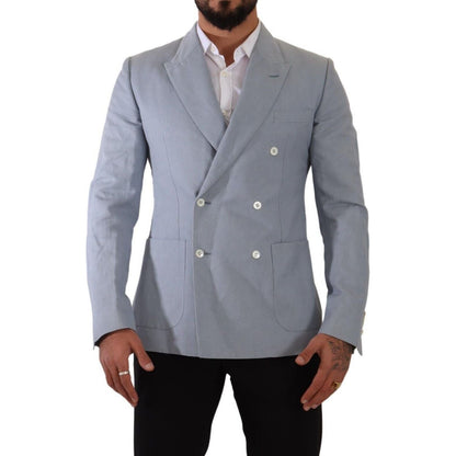 Dolce & Gabbana Blue Cotton Linen Slim Fit Jacket Coat Blazer Dolce & Gabbana