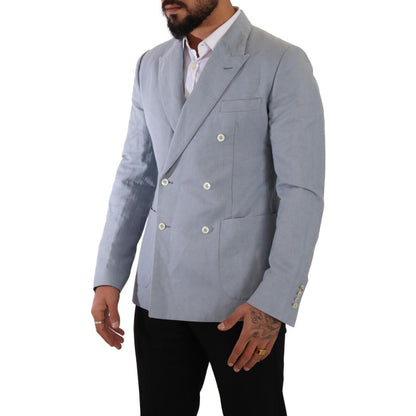 Dolce & Gabbana Blue Cotton Linen Slim Fit Jacket Coat Blazer Dolce & Gabbana