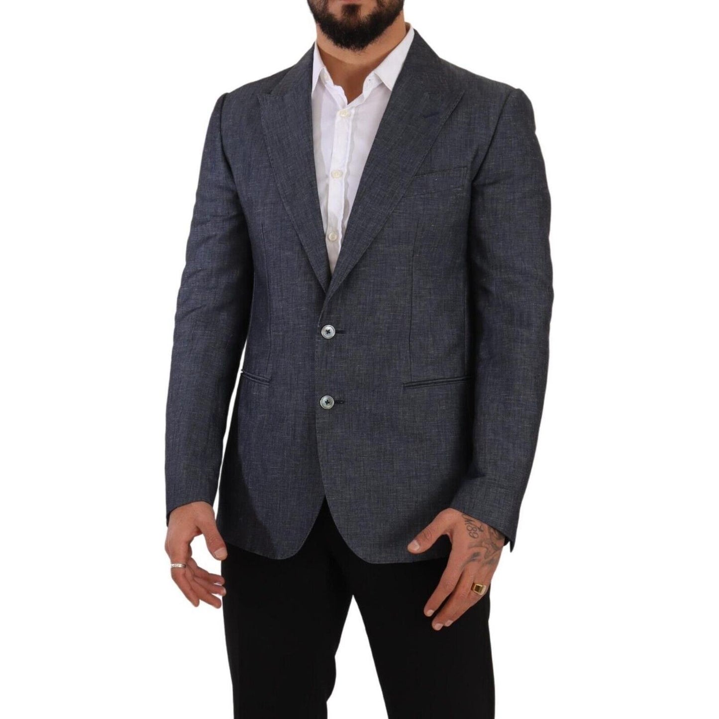 Dolce & Gabbana Blue Linen Cotton Jacket TAORMINA Blazer Dolce & Gabbana