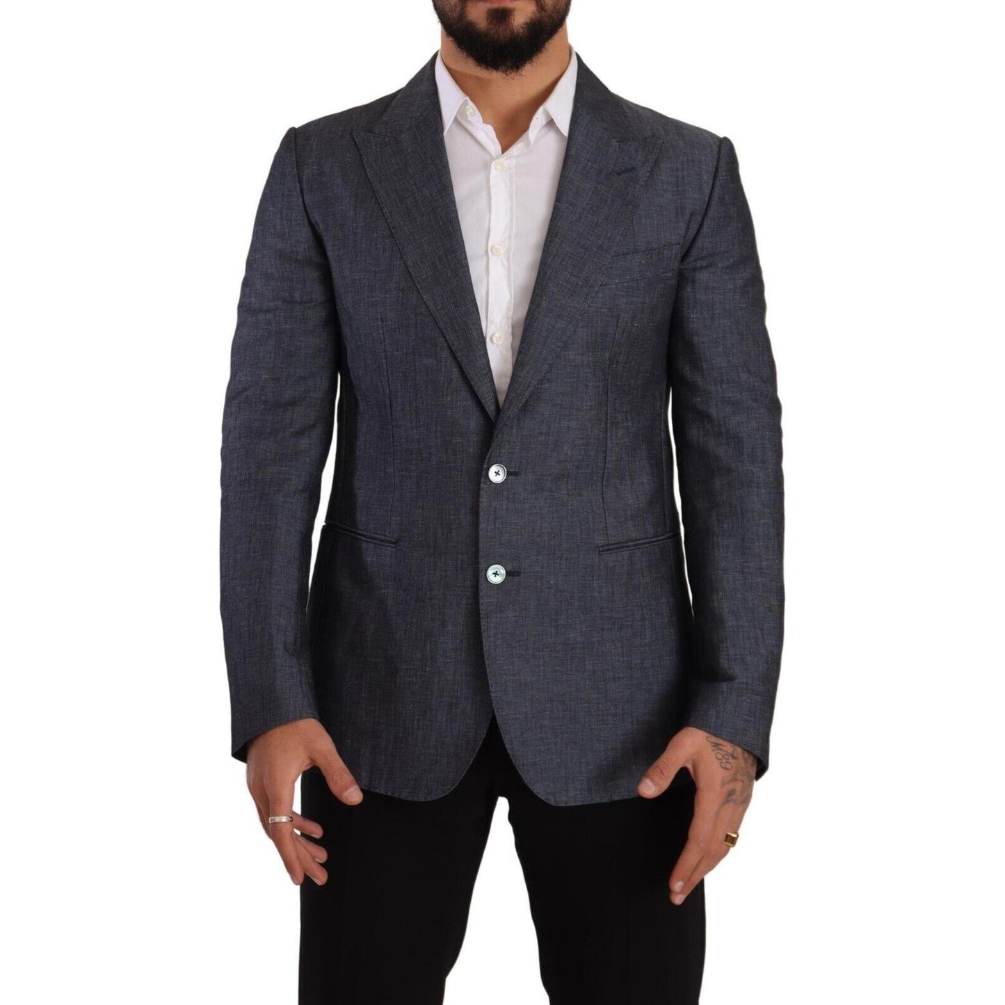 Dolce & Gabbana Blue Linen Cotton Jacket TAORMINA Blazer Dolce & Gabbana