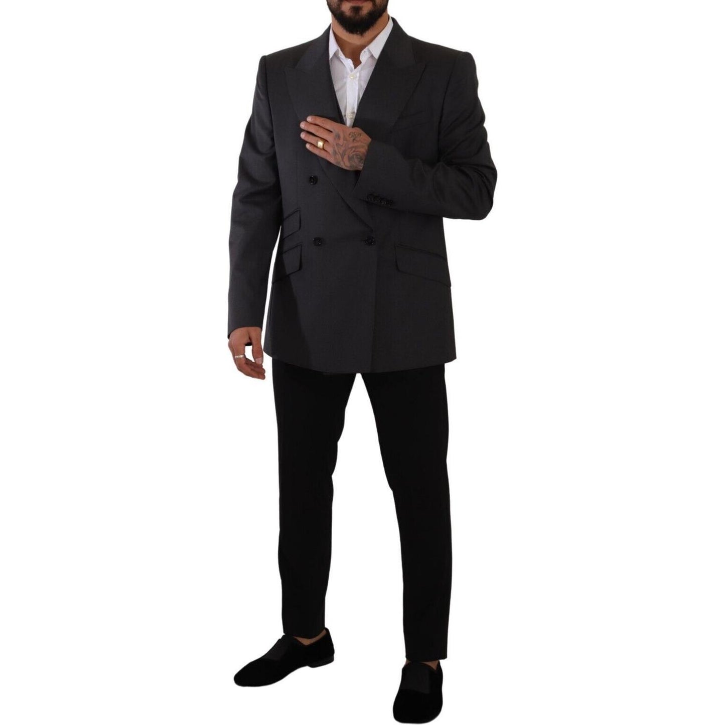 Dolce & Gabbana Gray Double Breasted 2 Piece SICILIA Blazer