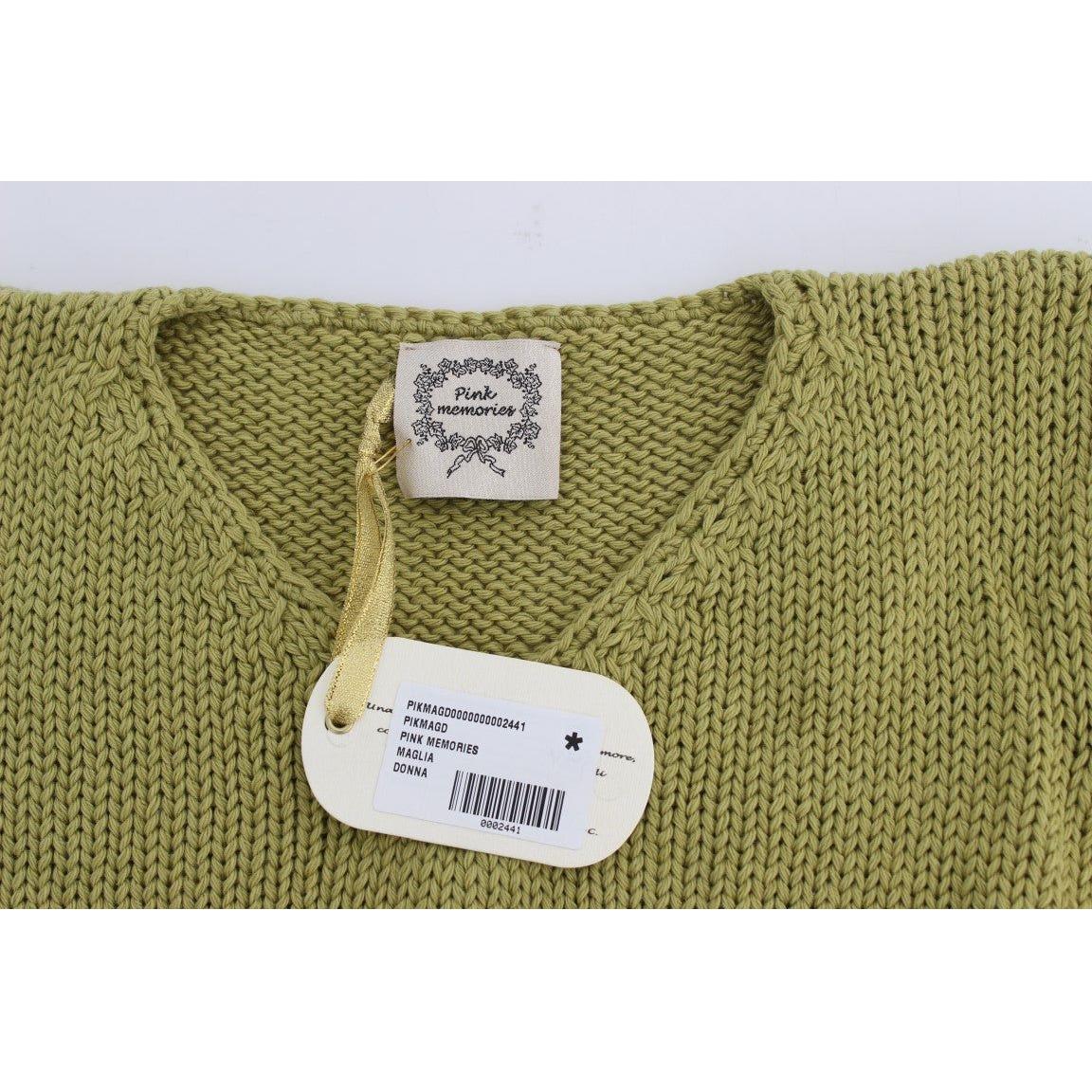 PINK MEMORIES Green Cotton Blend Knitted Sleeveless Sweater
