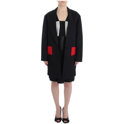 KAALE SUKTAE Black Coat Trench Long Draped Jacket Blazer 10% Wool,1728,5% Rayon,67345645728,Black,Clothing,Coats - Jackets & Coats - Clothing,IT38|XS,IT40|S,IT42|M,Jackets & Coats - Clothing,KAALE SUKTAE,Material: 85% Polyester,New with tags,Suits & Blaze