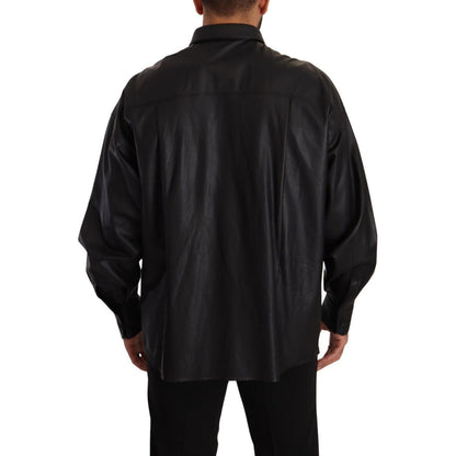 Dolce & Gabbana Black Leather Button Down Men Collared Jacket Dolce & Gabbana