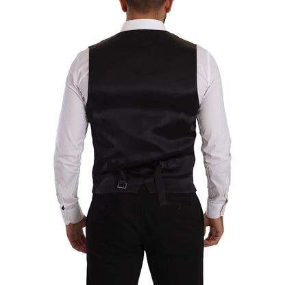 Dolce & Gabbana Black Striped Wool Silk Waistcoat Vest Dolce & Gabbana