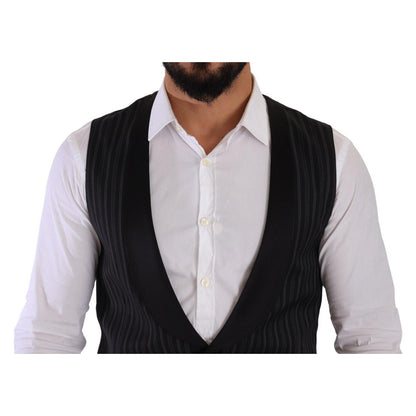 Dolce & Gabbana Black Striped Wool Silk Waistcoat Vest Dolce & Gabbana