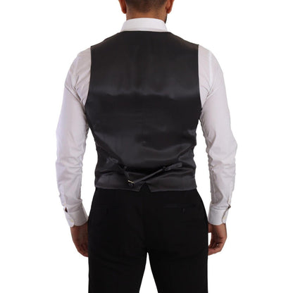 Dolce & Gabbana Gray Striped Double Breasted Waistcoat Vest Dolce & Gabbana