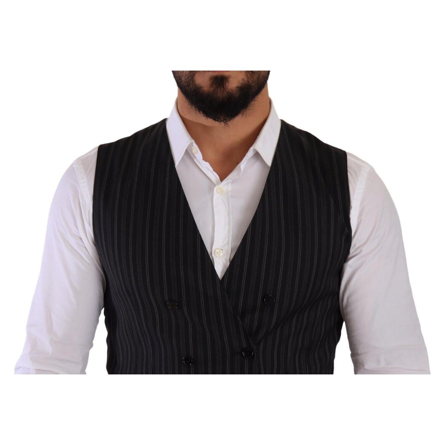 Dolce & Gabbana Gray Striped Double Breasted Waistcoat Vest Dolce & Gabbana