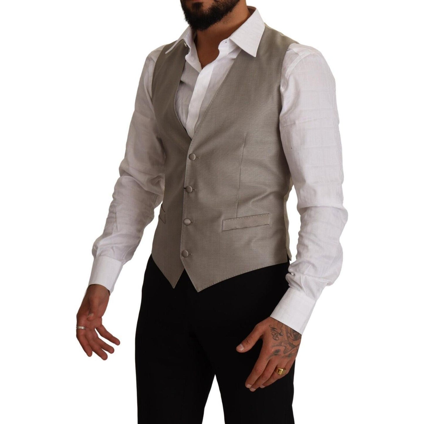 Dolce & Gabbana Beige Wool Single Breasted Waistcoat Vest Dolce & Gabbana