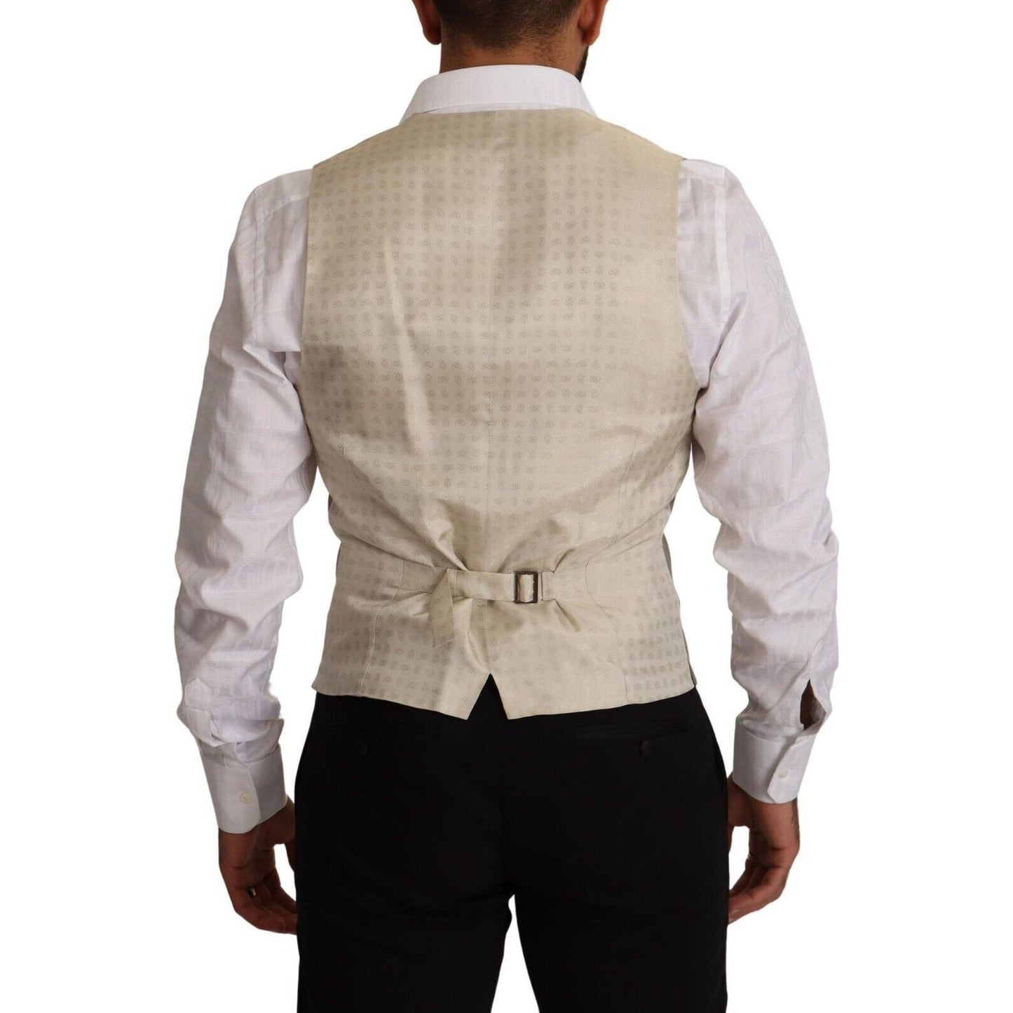 Dolce & Gabbana Beige Wool Single Breasted Waistcoat Vest Dolce & Gabbana