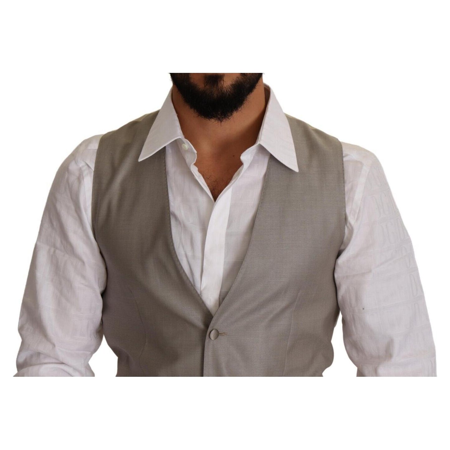 Dolce & Gabbana Beige Wool Single Breasted Waistcoat Vest Dolce & Gabbana