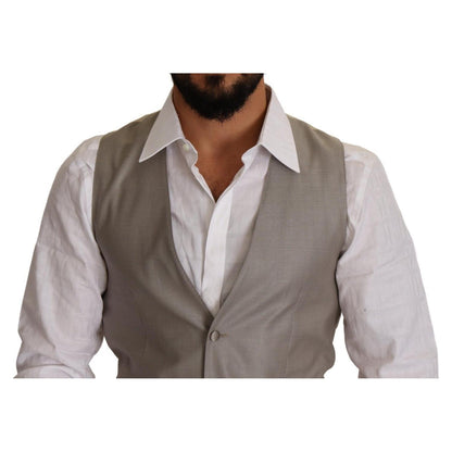 Dolce & Gabbana Beige Wool Single Breasted Waistcoat Vest Dolce & Gabbana