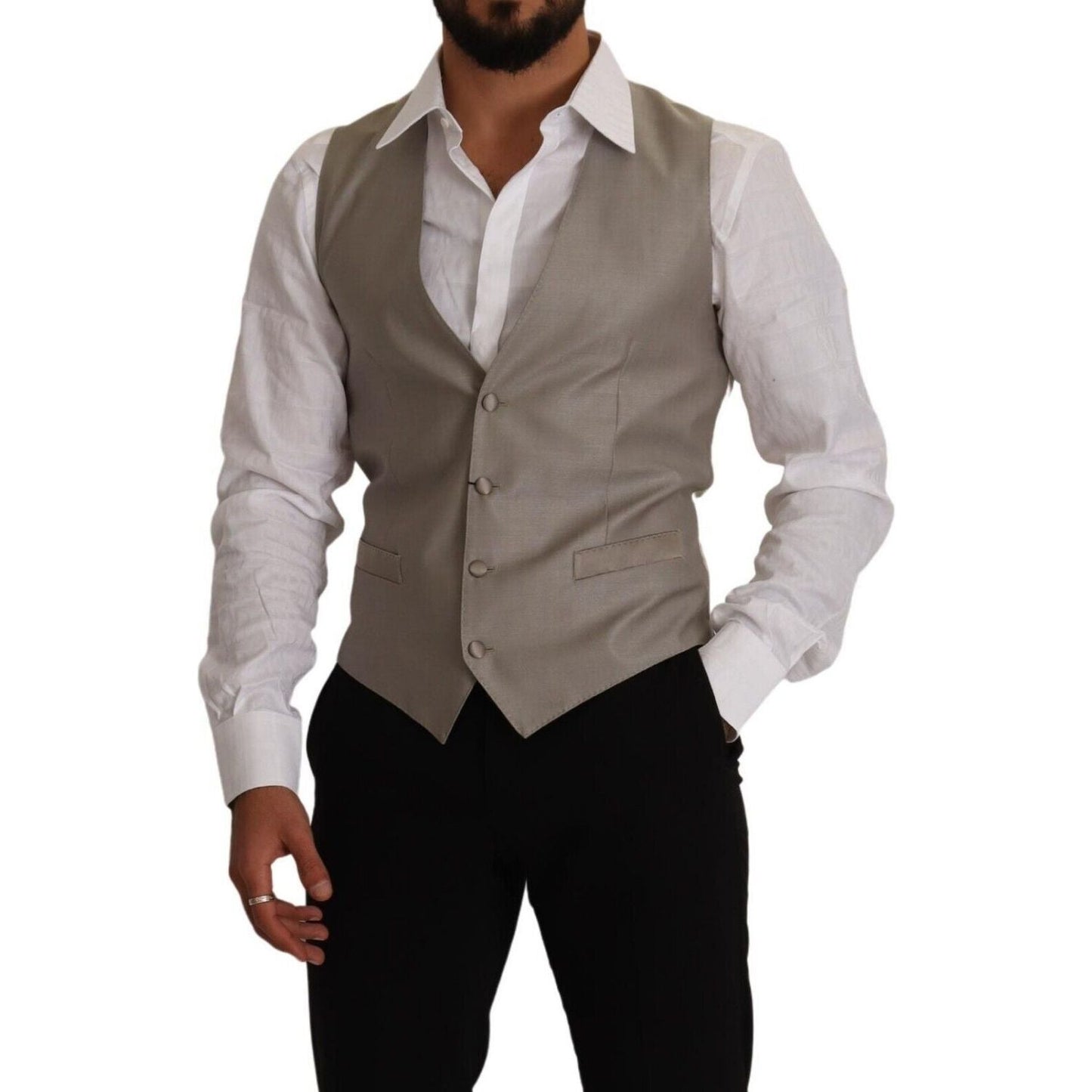 Dolce & Gabbana Beige Wool Single Breasted Waistcoat Vest Dolce & Gabbana