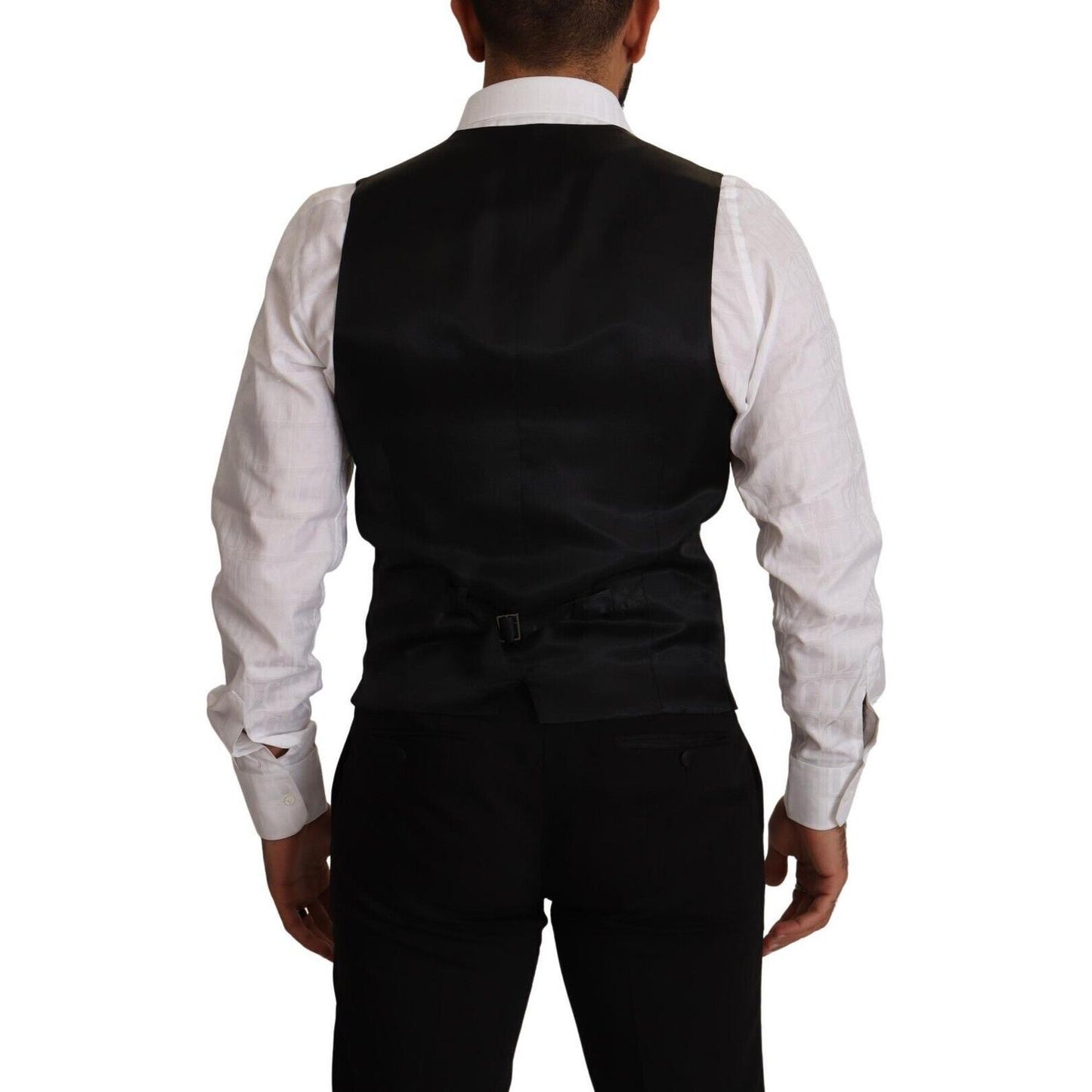 Dolce & Gabbana Blue Striped Wool Stretch Waistcoat Vest Dolce & Gabbana