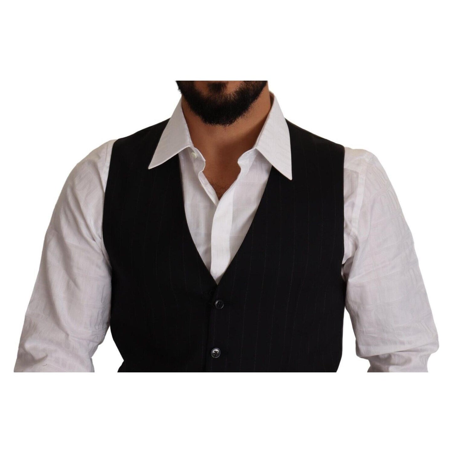 Dolce & Gabbana Blue Striped Wool Stretch Waistcoat Vest Dolce & Gabbana