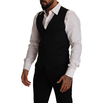 Dolce & Gabbana Blue Striped Wool Stretch Waistcoat Vest Dolce & Gabbana