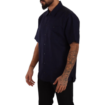 Dolce & Gabbana Navy Blue Button Down Short Sleeves Shirt Dolce & Gabbana