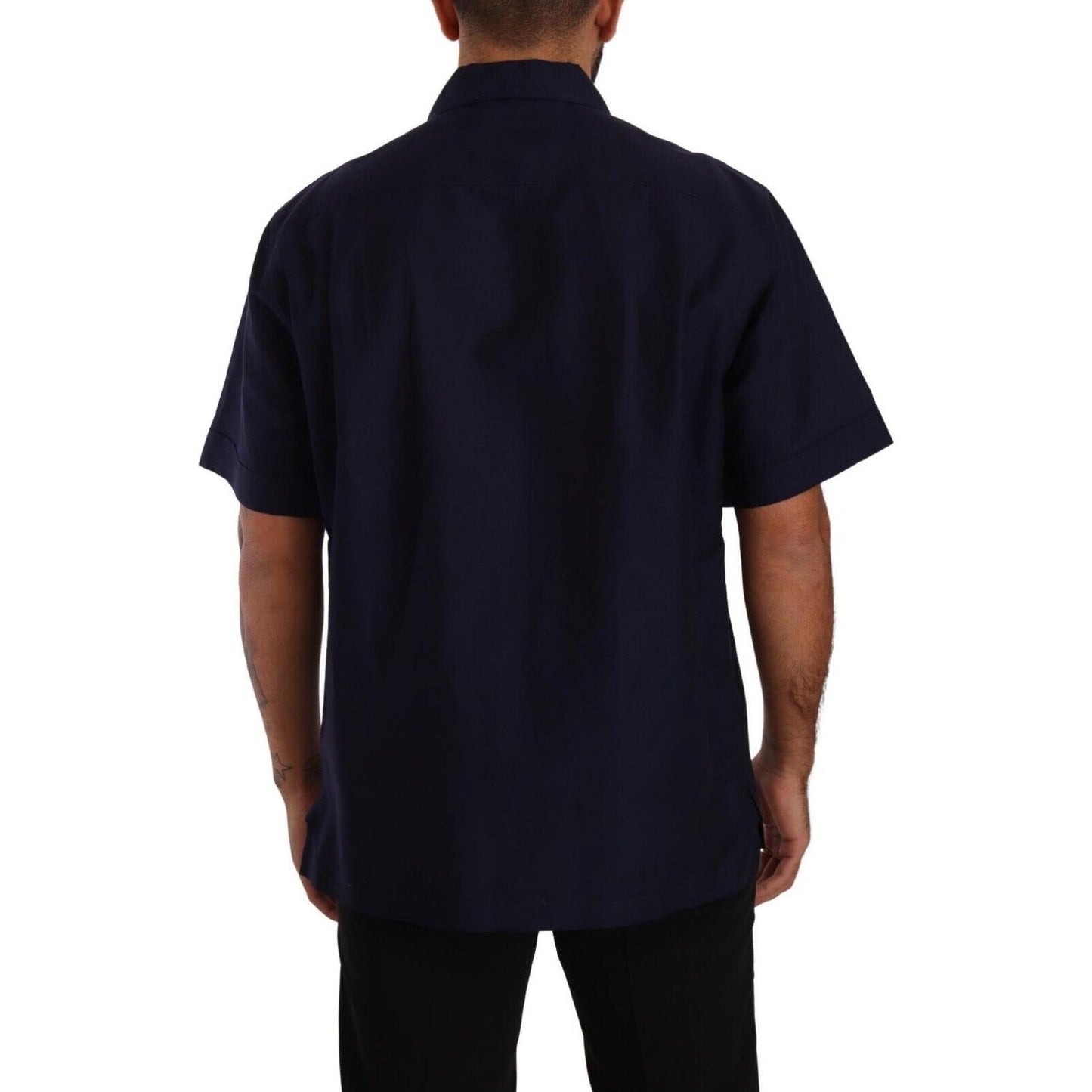 Dolce & Gabbana Navy Blue Button Down Short Sleeves Shirt Dolce & Gabbana