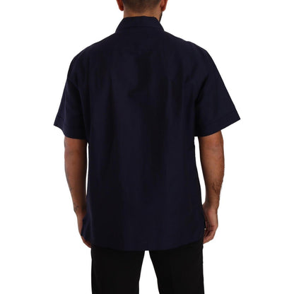 Dolce & Gabbana Navy Blue Button Down Short Sleeves Shirt Dolce & Gabbana