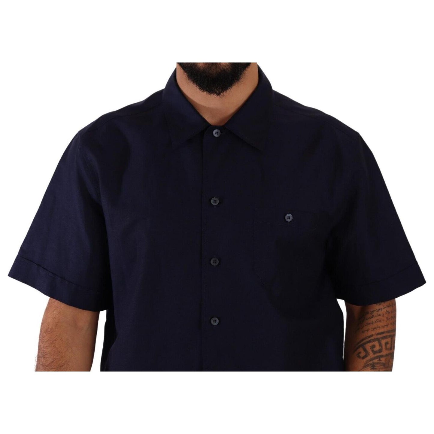 Dolce & Gabbana Navy Blue Button Down Short Sleeves Shirt Dolce & Gabbana
