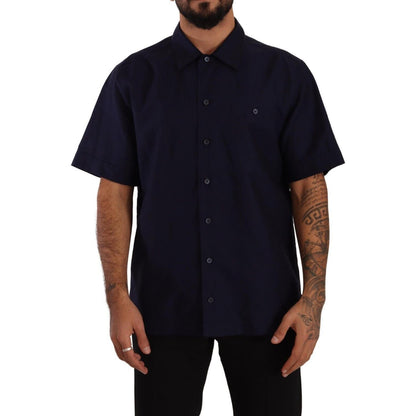 Dolce & Gabbana Navy Blue Button Down Short Sleeves Shirt Dolce & Gabbana