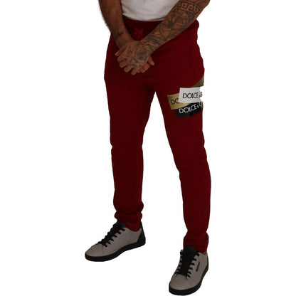 Dolce & Gabbana Red Cotton Logo Patch Sweatpants Jogging Pants Dolce & Gabbana