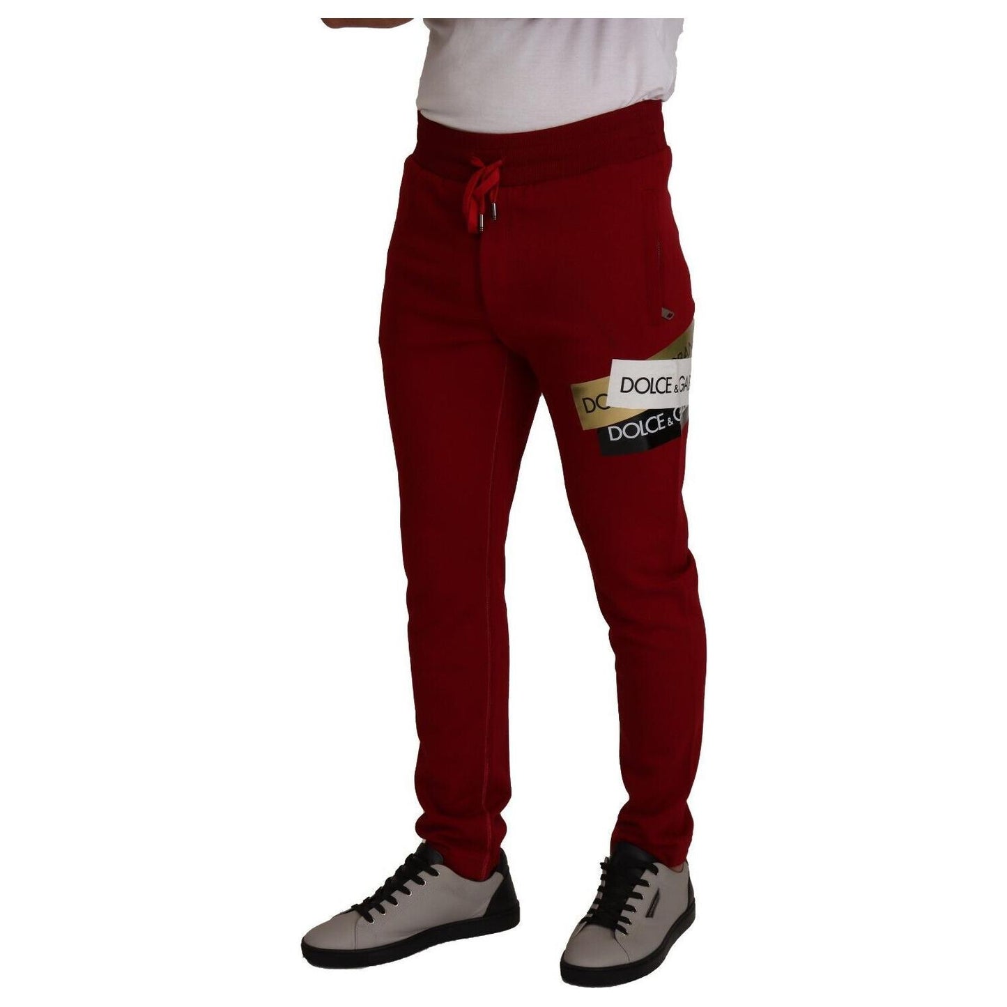 Dolce & Gabbana Red Cotton Logo Patch Sweatpants Jogging Pants Dolce & Gabbana